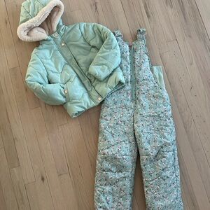 Kids Green Quilted Jacket and Snow Pants Set size 6